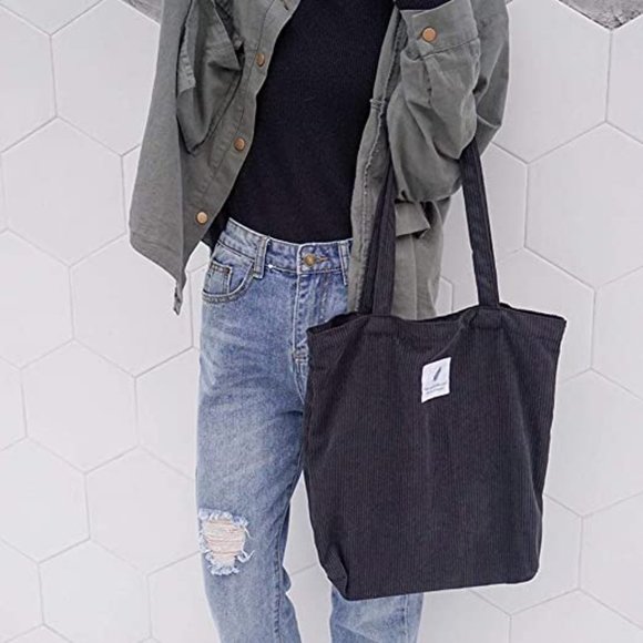 Corduroy Totes Bag - WantGor Women's Shoulder Handbags Big Capacity Shopping Bag - Picture 5 of 6